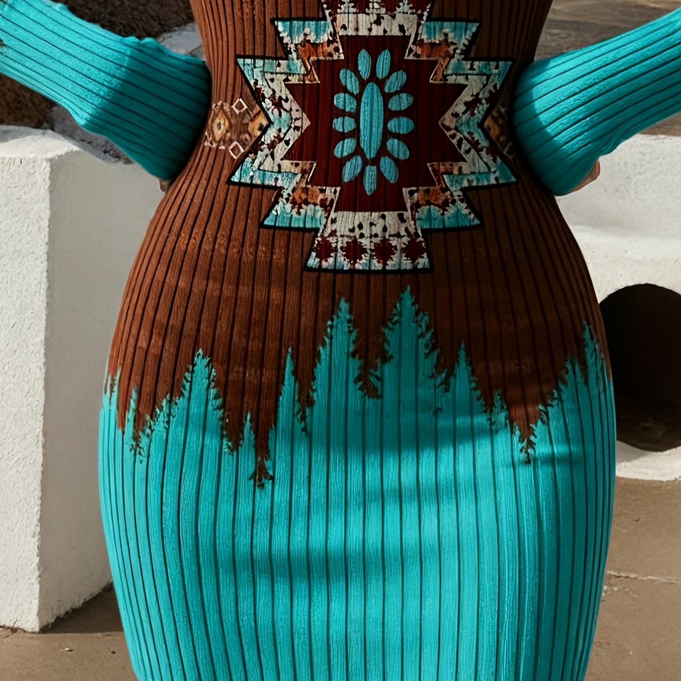 Image of 2d Flat Pattern Digital Printing 2026 New Women's Fashion V-neck Design Fashionable Versatile Long Sleeve Christmas Theme Printed Autumn And Winter Comfortable And Long Sleeve Hip Wrapping Dress