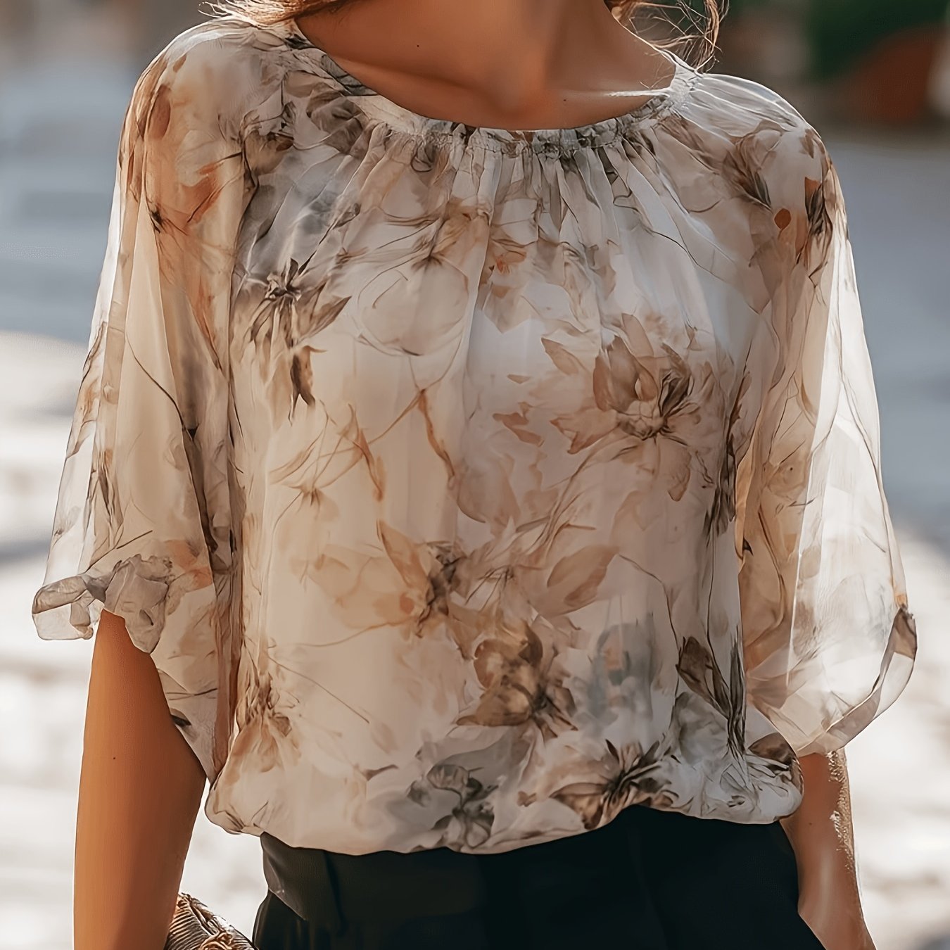 TEMU Women's Fashion Spring Summer Breathable Comfortable Round Neck Long Sleeve Top