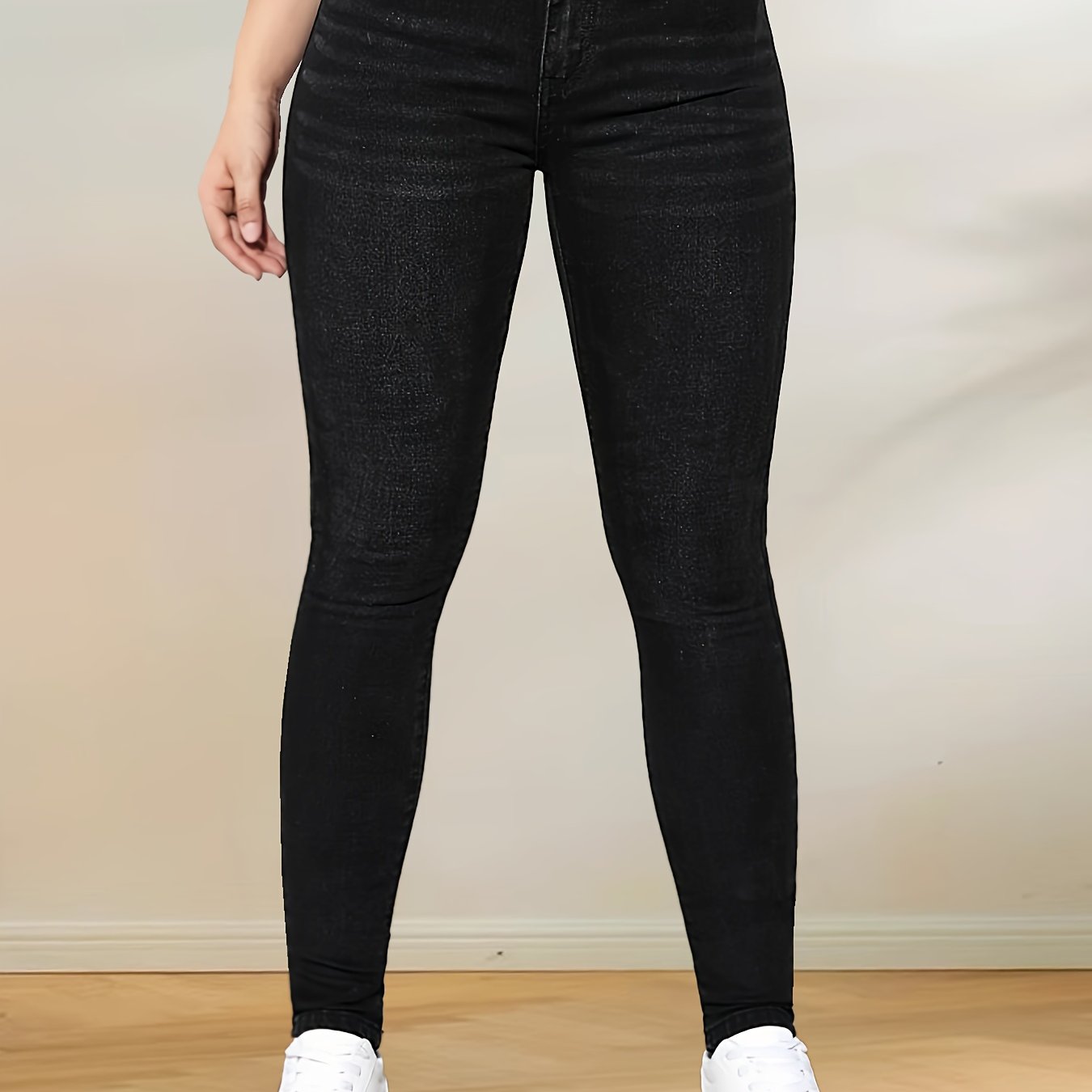 TEMU Black Jeans For Women - Stretch, Button , Non-see-through