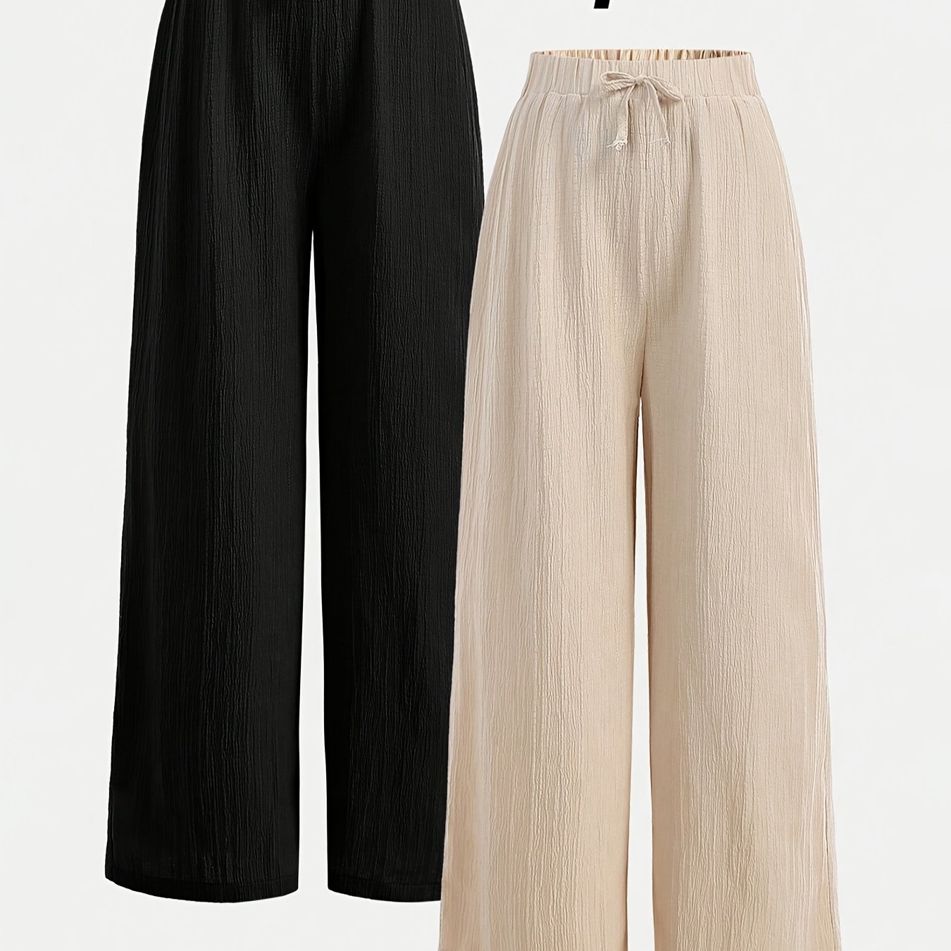 2pcs Women's Loose Wide-leg Pants Set, Solid Color Elegant Casual Tie-waist Trousers