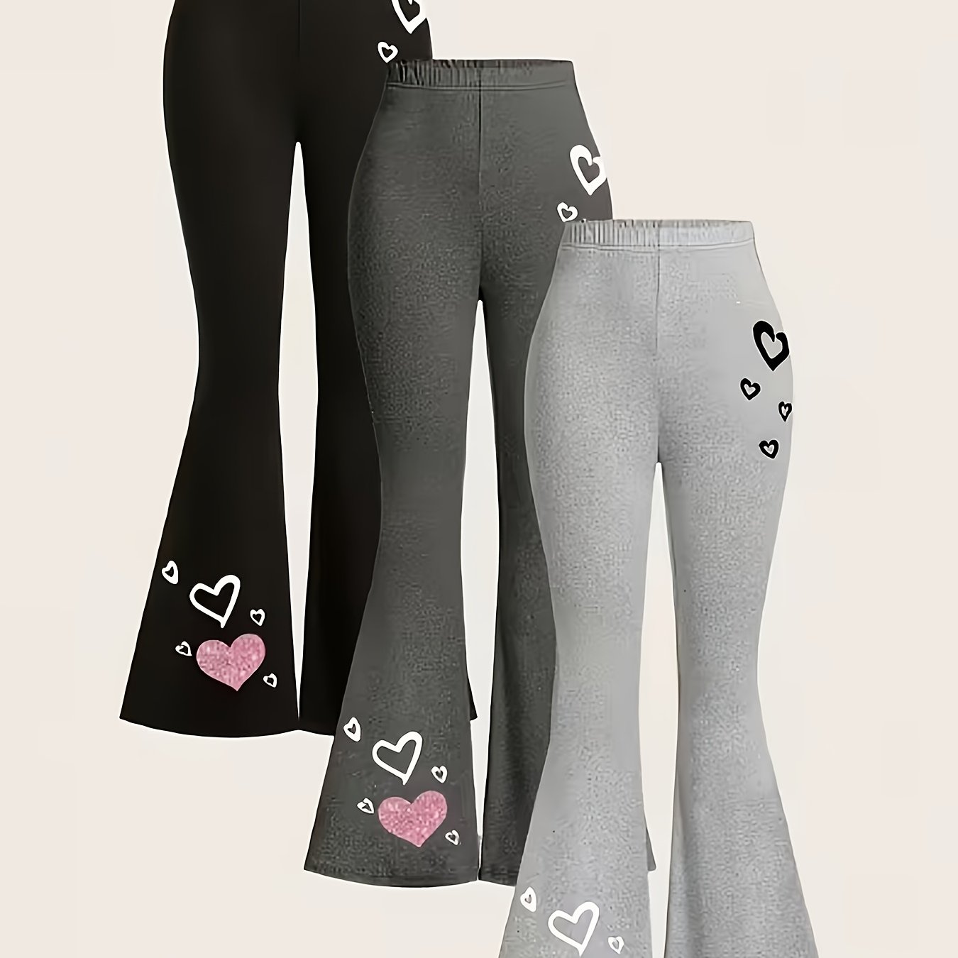 Image of 3pcs Set: Girls' Stretch Flared Pants, Comfortable Casual Elastic Flared Pants For Girls Aged 3+, Suitable For Outdoor Use, Perfect For Outdoor