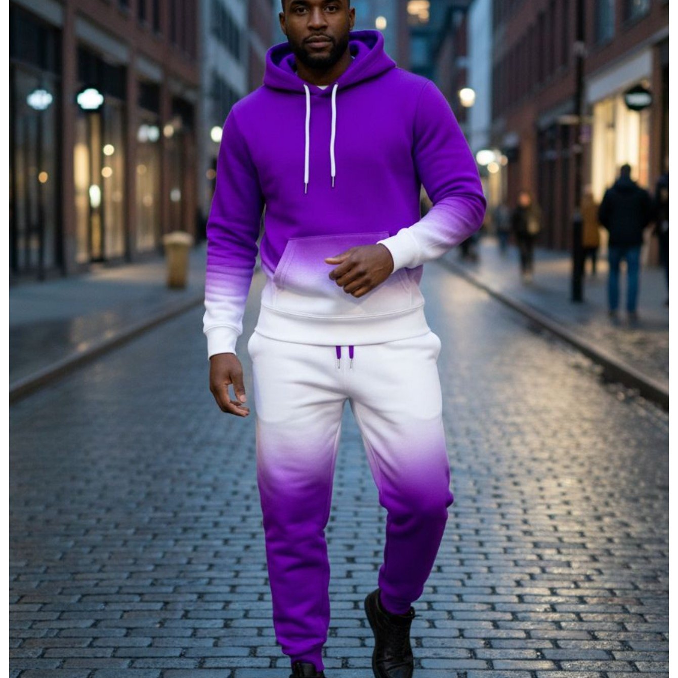 Printed Design - Not Textured Hooded Sweatshirt Jogger Pants Set Gradient Color Block Pattern Men's Fashion Style Sportswear For Adults Men Fall Winter Outfit