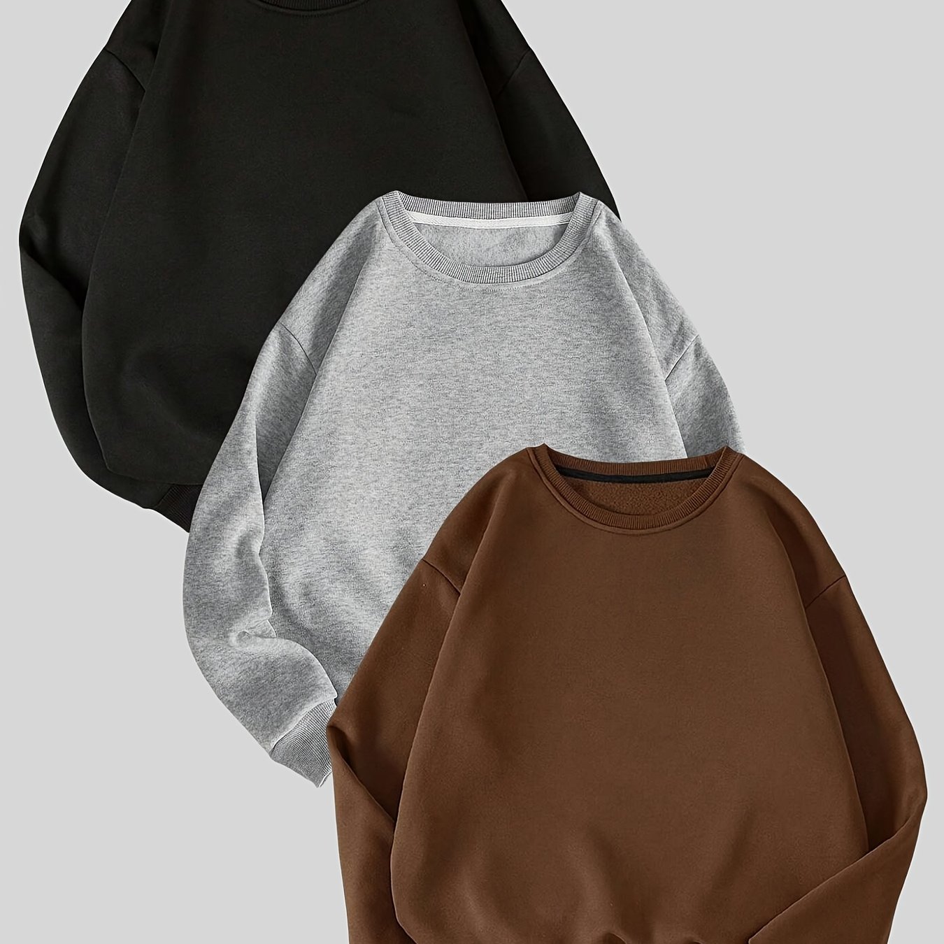 TEMU 3pcs Set Of Basic Solid Color Casual Sweatshirts, Suitable For Daily Wear