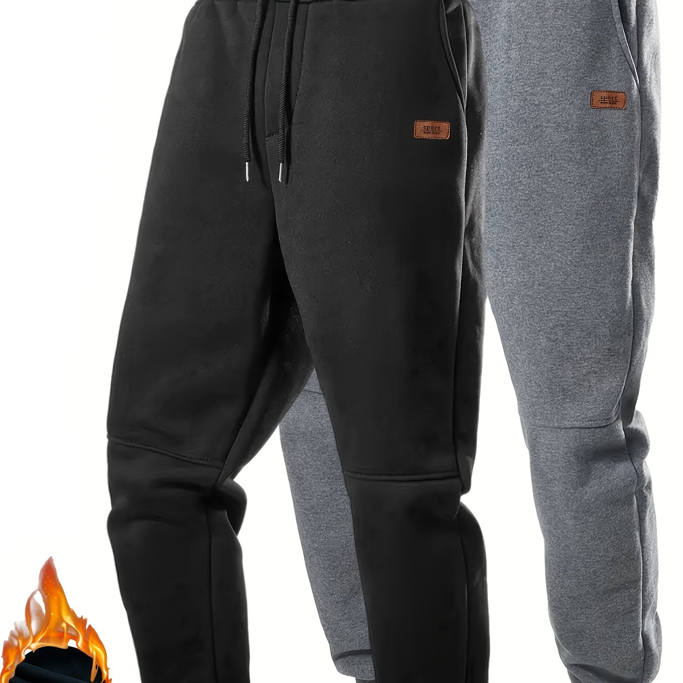 E-shop 2 Stück Herren Freizeithosen, Dicke Warme Sportshosen für Herbst Winter, Modischer Freizeitstil – Elastischer Bund mit verstellbarem Kordelzug,