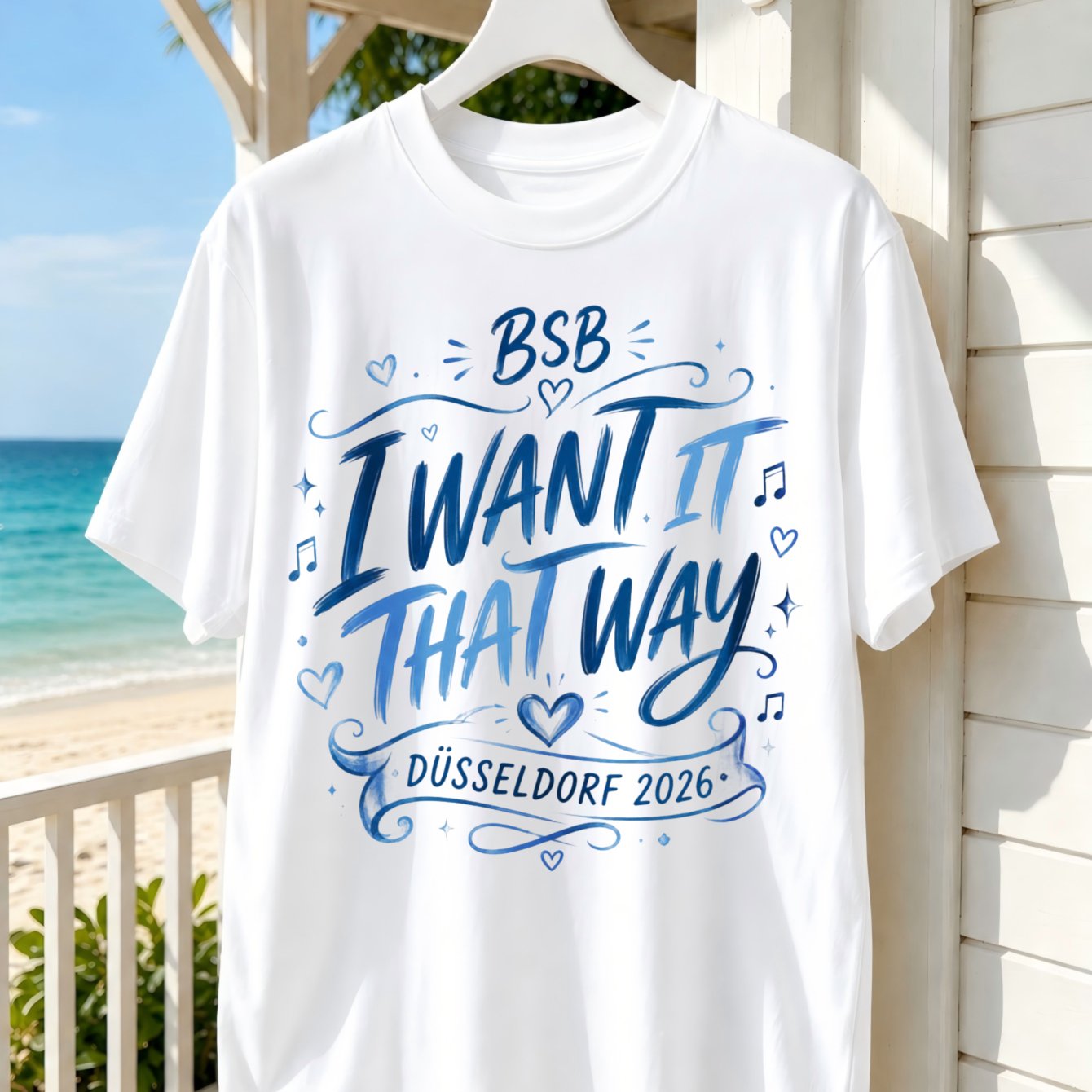 Image of Plus Size Men's T-shirt Bsb & Suitable For Unisex T Way 2026 Tee - Blue Hand Lettering With Hearts, Sparkles & Musical Note T-shirt, Casual Round Neck Regular Fit For Concerts, Casual Attire, Style