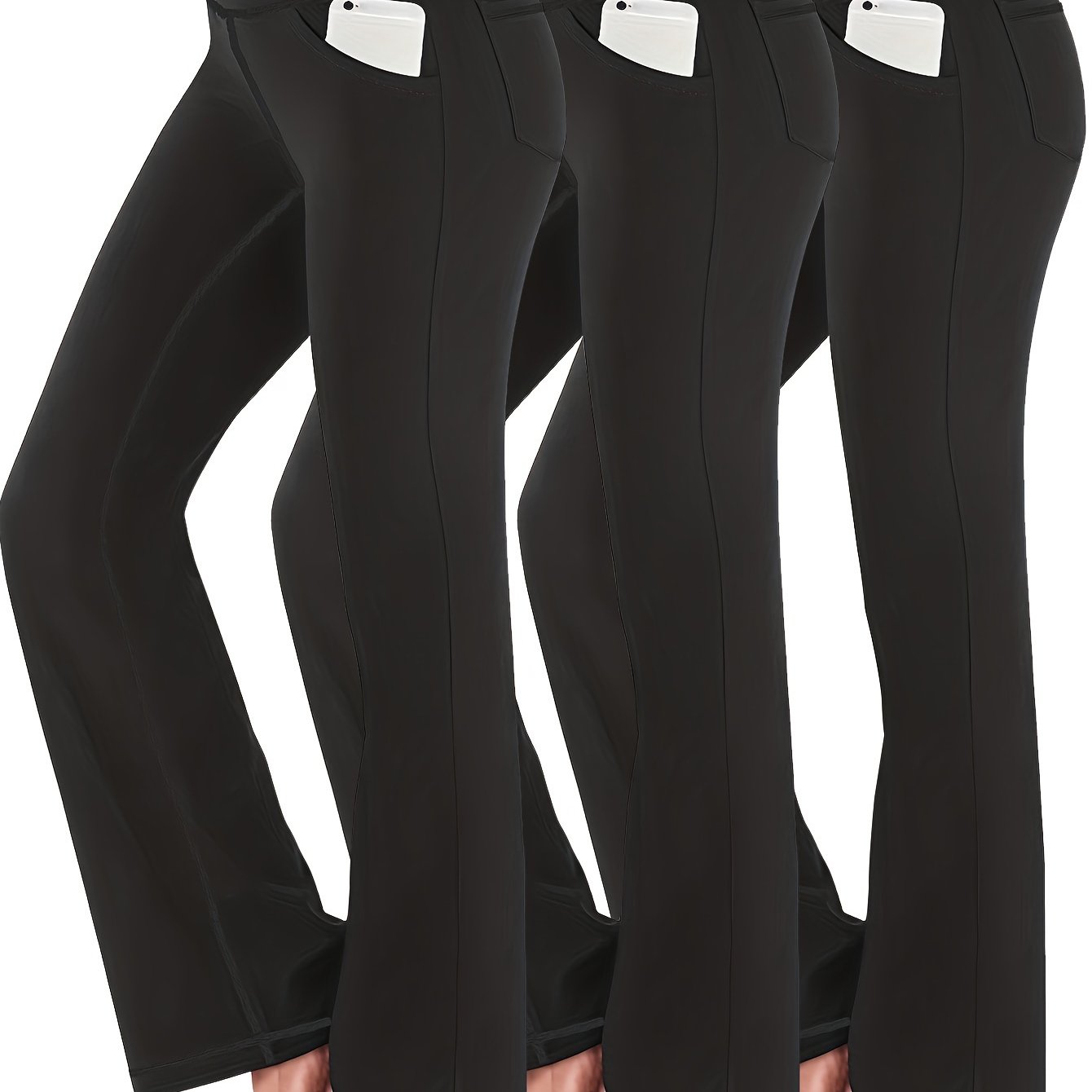 3pcs Flare Leggings Athletic Yoga Pants Women's High-waist Tight Quick-dry Compression Trousers High-elastic Home And Outdoor Micro-flared Pants