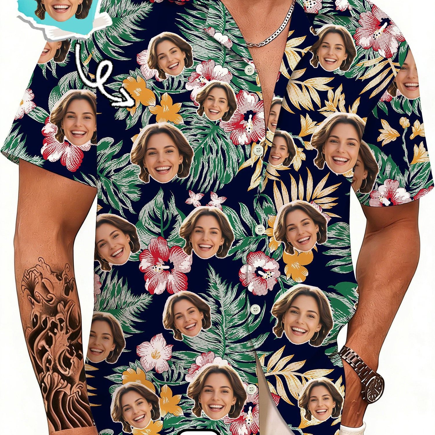 TEMU Camisa hawaiana personalizada con foto/texto de rostro - Camisa de playa de manga corta con cuello DIY, adecuada para despedidas de soltero,