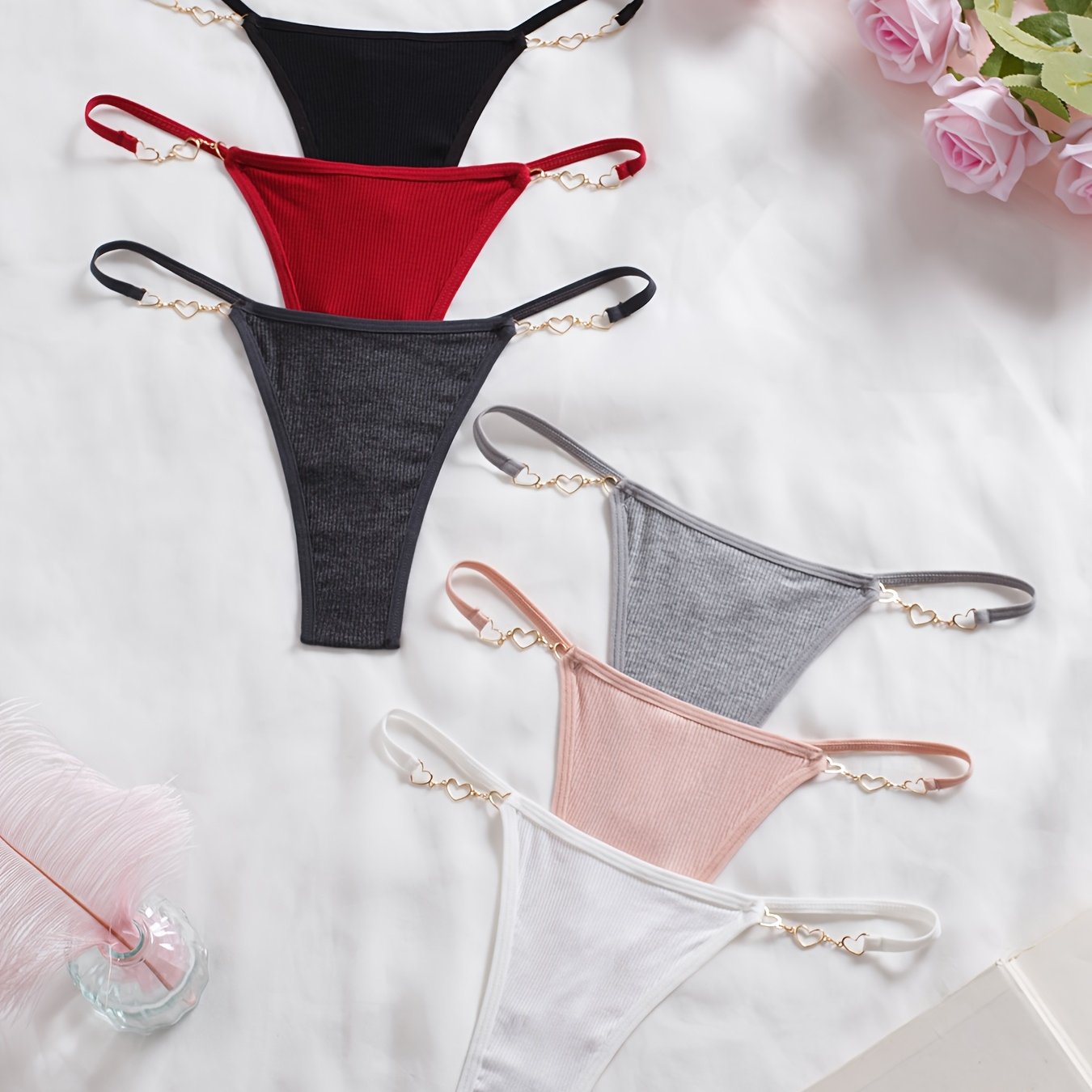 Spring/summer 6pcs With Decorative Metal Details, Non-transparent, Hand Washable Decoration Elegant Sexy Comfortable Breathable Elastic Thread Solid Bikini Panties Women's Underwear And Lingerie