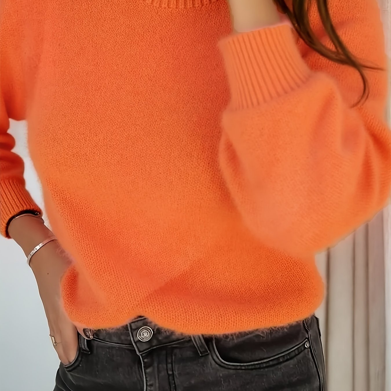 TEMU Women' Color Round Neck Long Sleeve Pullover Sweater, Soft, Simple, And Casual For Autumn/winter