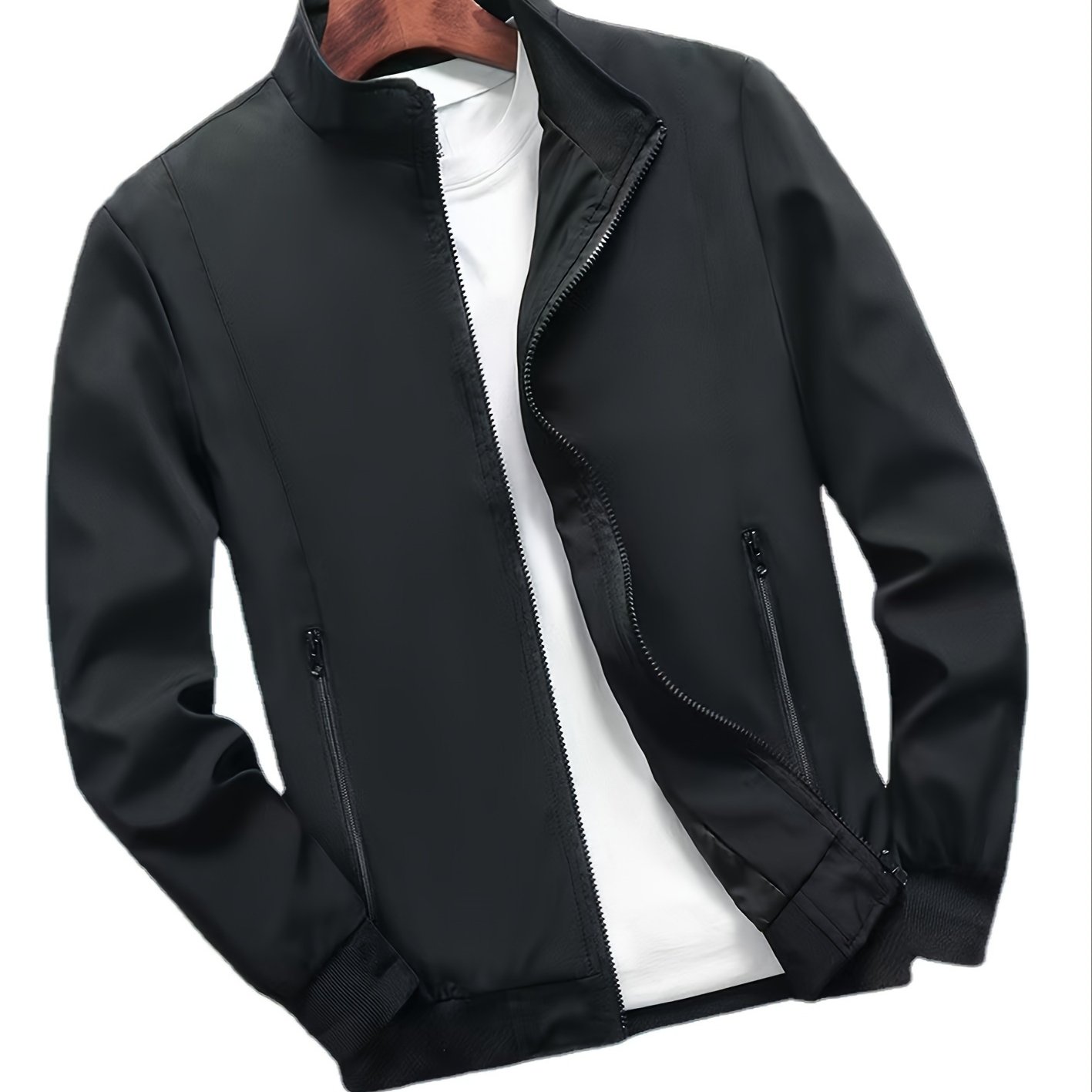 Loose Fit Men's Long Sleeve Zip Pocket Outdoor Windbreaker Jacket Without T-shirt, Fall, Plus Size