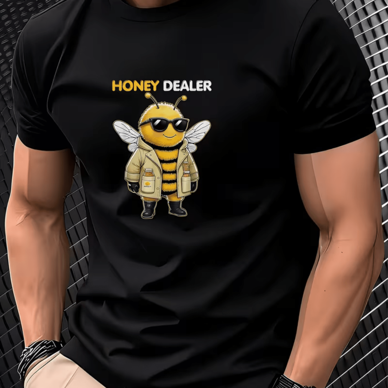 TEMU Honey Dealer Glasses Print T-shirt Trendy Cool Casual Short Sleeve Easy High-end Casual Short Sleeve Trendy Popular Knitted Breathable Summer