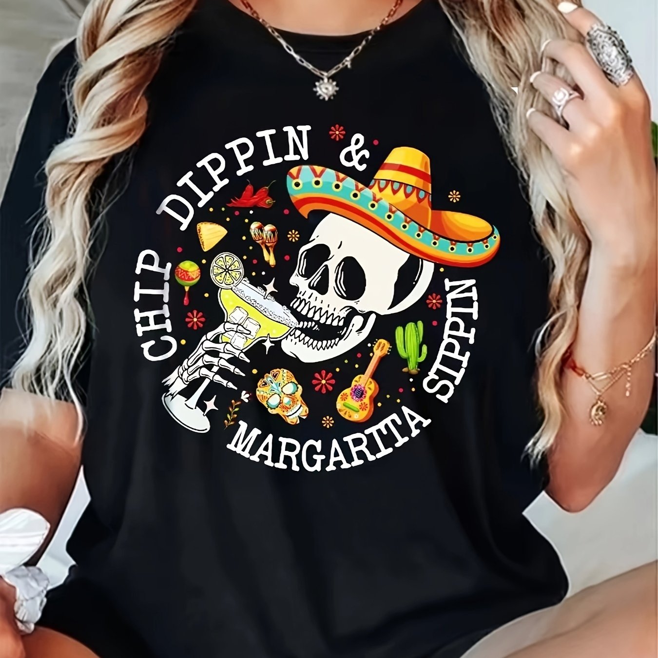 TEMU May 5th Piñata Style Shirt With Colorful Mexican Piñata Bow | Versatile Women's Printed T-shirt For Spring/summer, Machine Washable, 95%
