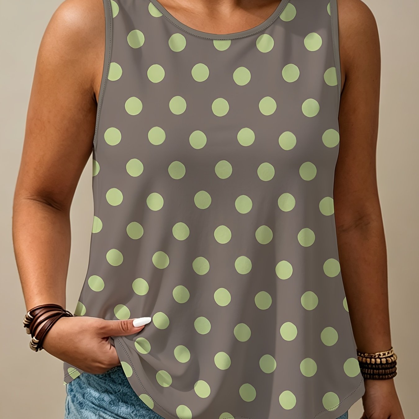 TEMU Polka Dot Print Sleeveless Vest, Plus Size Women's Loose Top, Summer And Autumn Casual Fashion Base Shirt