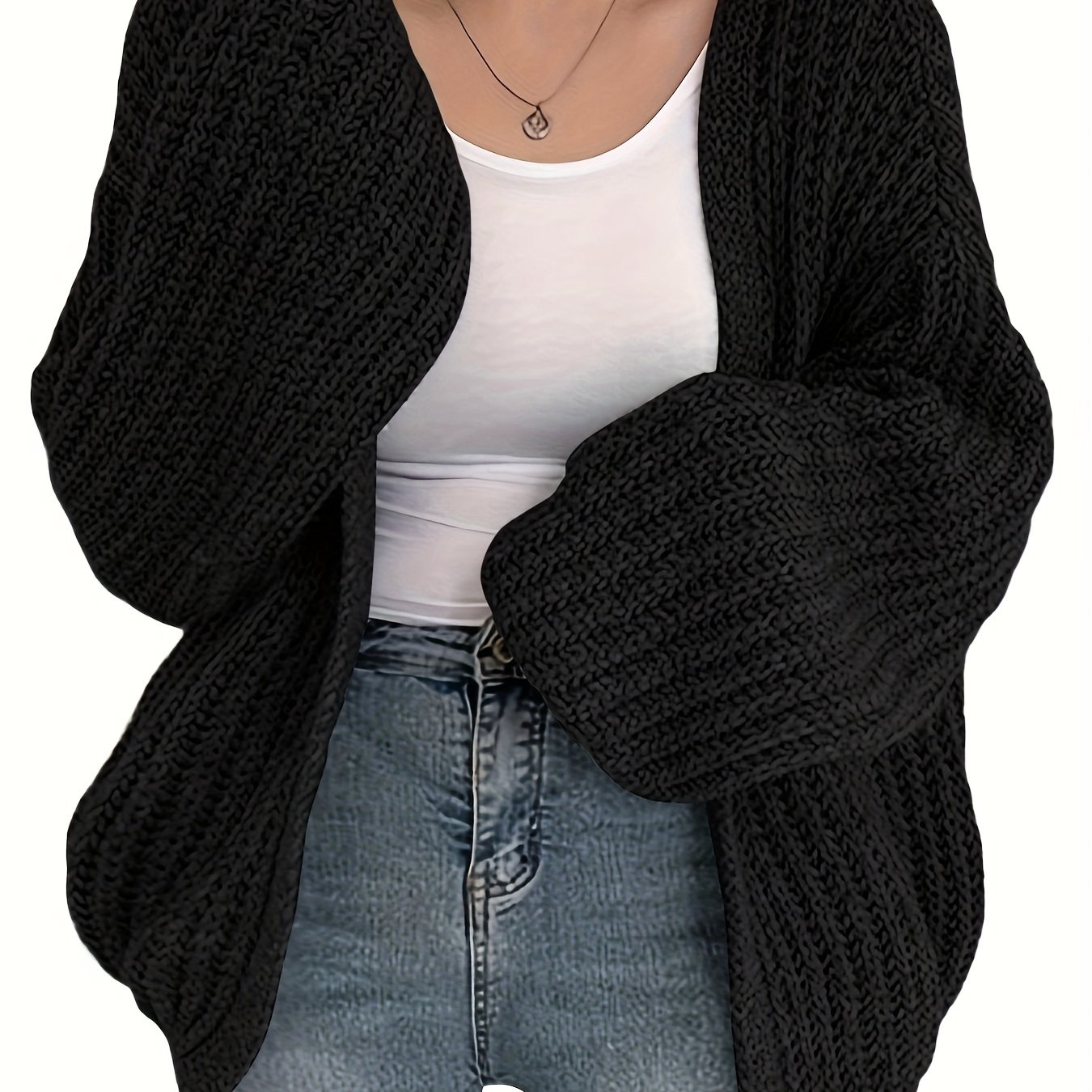 E-shop Dicker Damen-Strickpullover mit Ballonärmeln, Unifarben, lässiger und lockerer Pullover