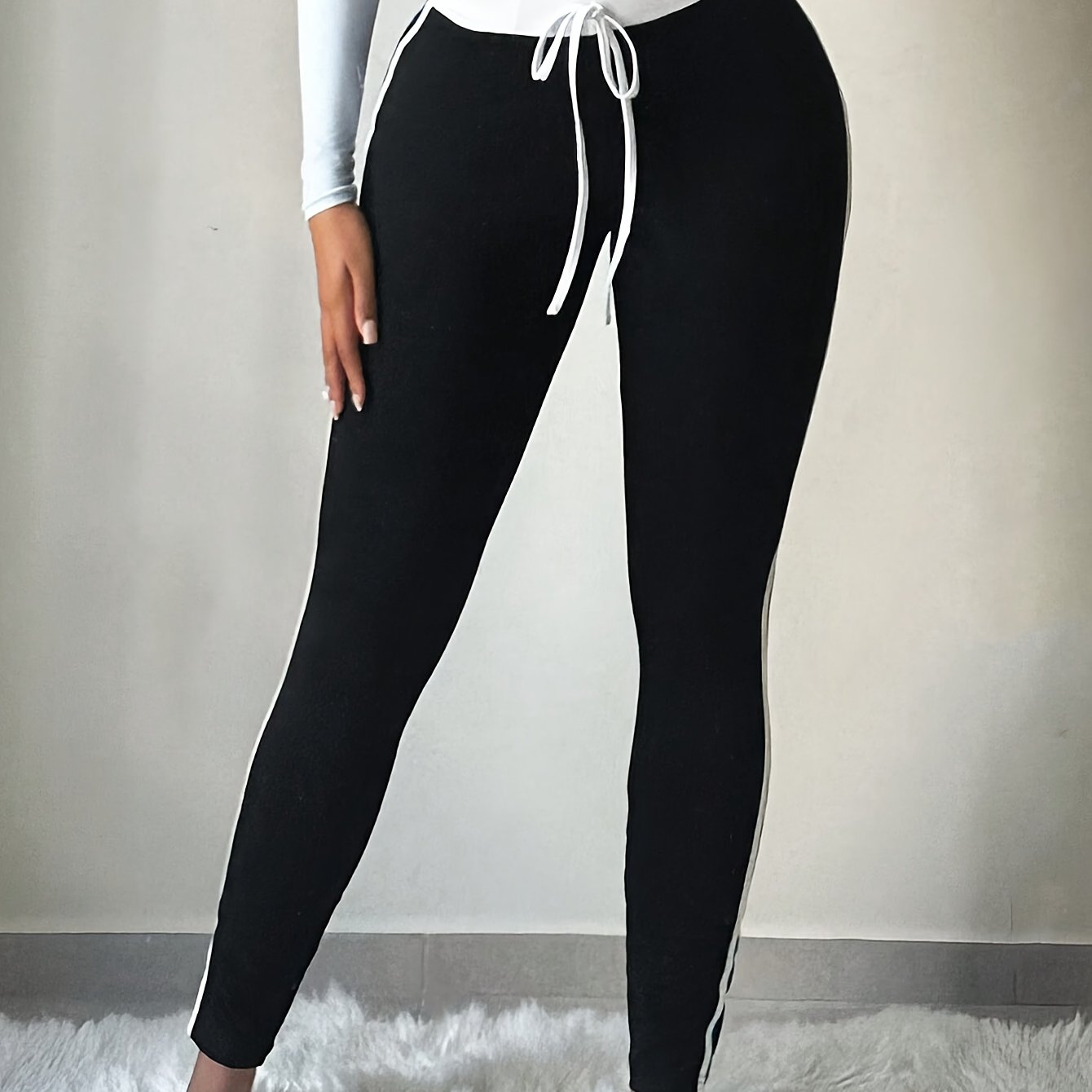 TEMU Pantalon pour femmes, Leggings longs décontractés élastiques à blocs de couleurs patchwork, Pantalon de base, automne et hiver