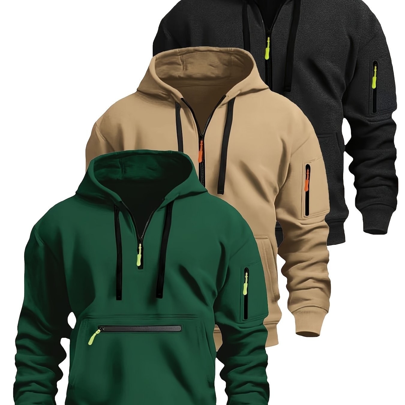 TEMU 3pcs Men's Outdoor Solid Color Long Sleeve Hoodies