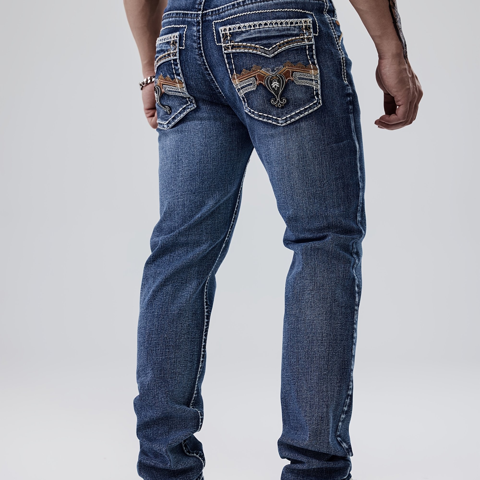 Men's Stretchy Embroidered Slim-fit Jeans Suitable For With Thick Threads.