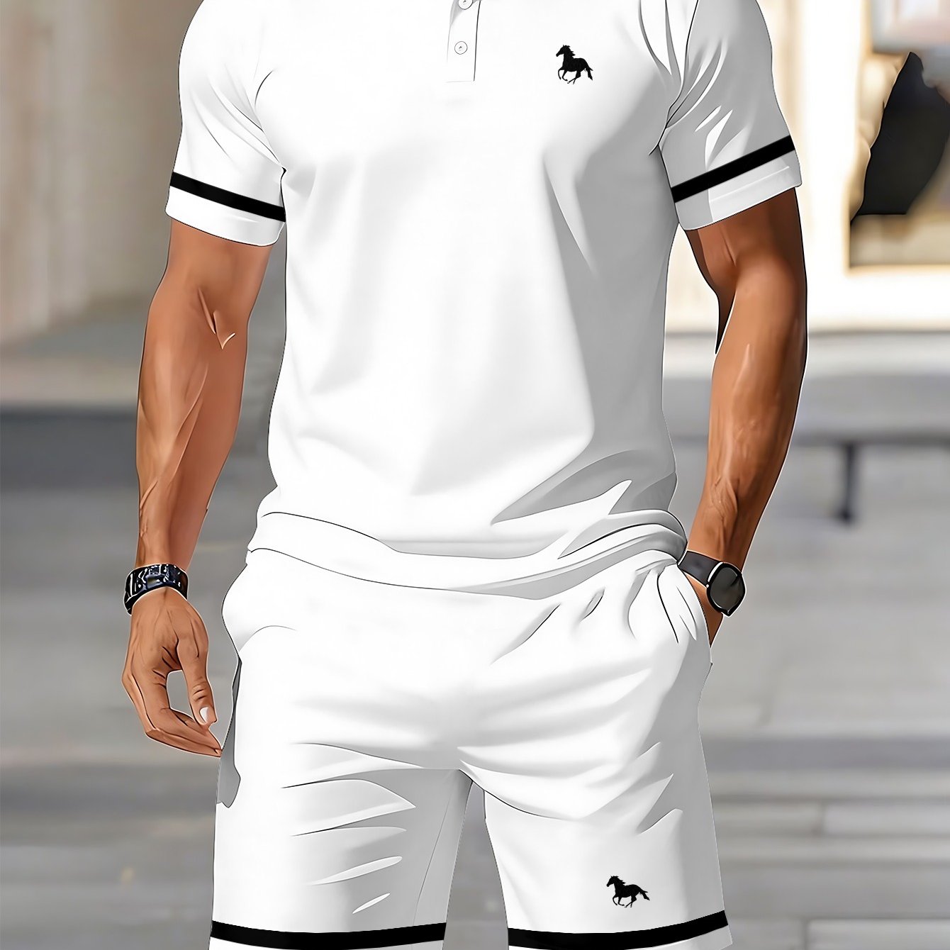 TEMU Conjunto de dos piezas de polo y pantalón corto para hombre, de manga corta, , verano, casual, polo para , playa, exterior, , transpirable,