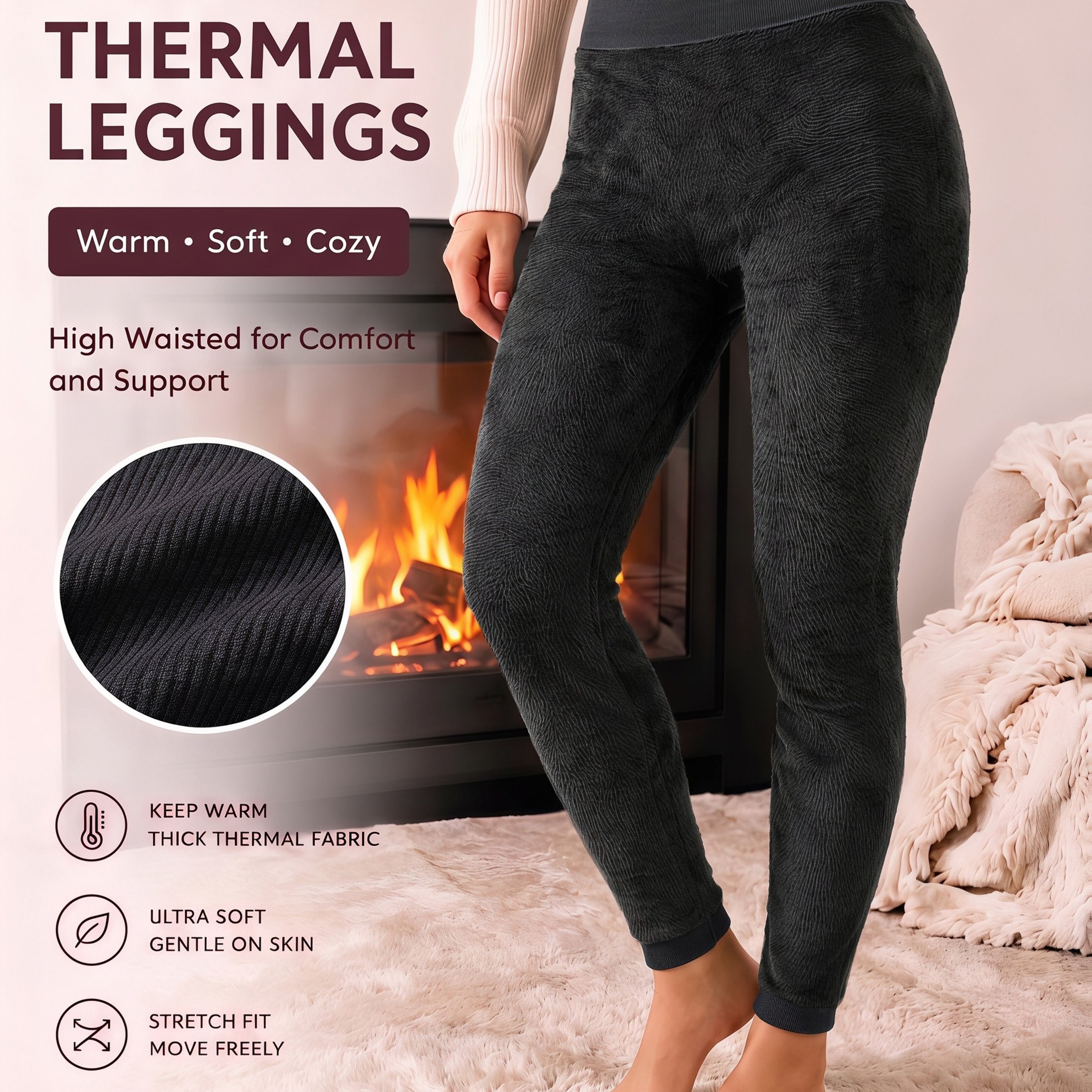 TEMU 1-pack Women's High-waist -lined Thermal Leggings, Fluffy Soft -friendly Fabric Cold Resistant High Elasticity Cozy Plush Trousers, Perfect For