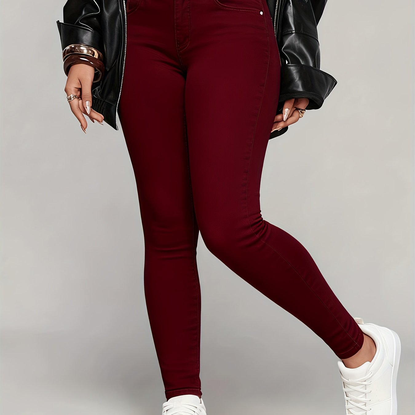 Image of New Stylish High-elastic Women's Jeans With A Tummy Control Feature, Sexy -lifting Design, Elegant Fashion, Buttons, And Multiple Stud Details