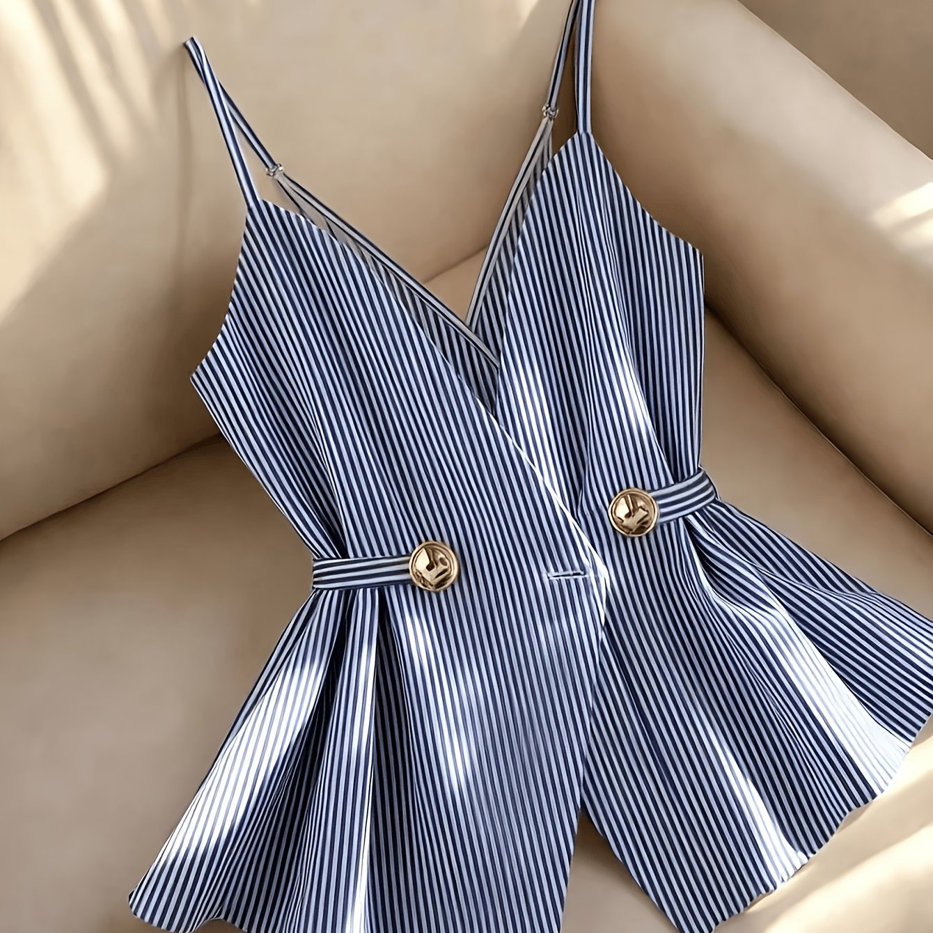 TEMU Women's Summer New Casual Striped Lace-up Waist-cinching Thin Strap Cami