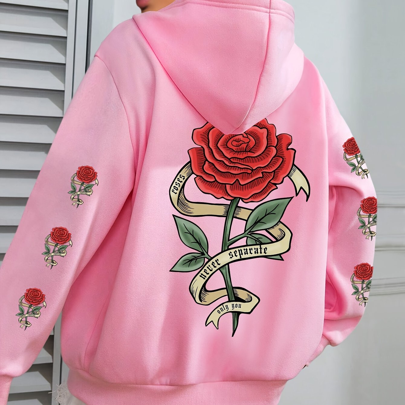 TEMU Plus Size - Plus Size - Hoodie With Rose Pattern