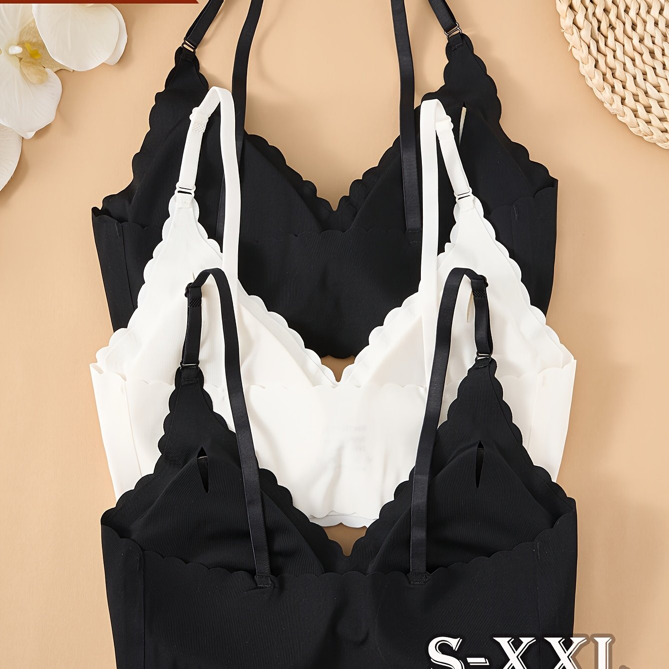 TEMU 3pcs Women' Bras - Wirefree, Removable Pads, Medium Support, Fabric, Everyday & T-shirt Bra, Smoothing, Elegant Ladies Underwear