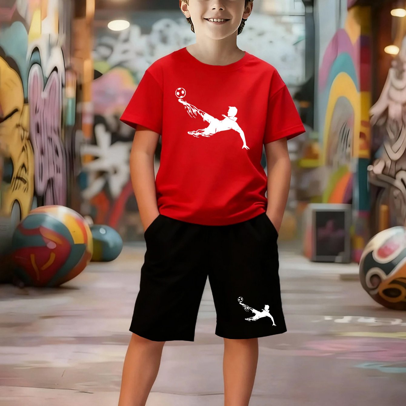 E-shop 2er-Set Jungen T-Shirt und Shorts, bequemes, atmungsaktives Freizeit- und Sportoutfit, geeignet für Outdoor-Aktivitäten. Mit
