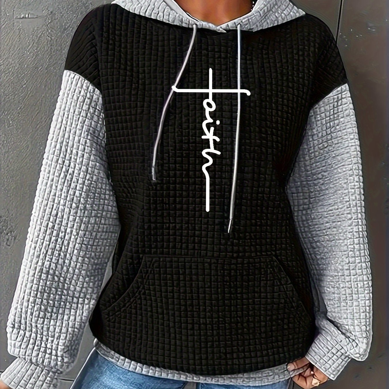 Autumn Winter New Contrast Color Hooded Loose Long Sleeve Sweatshirt Casual Fashion Printed Women's Kangaroo Pocket Hoodie