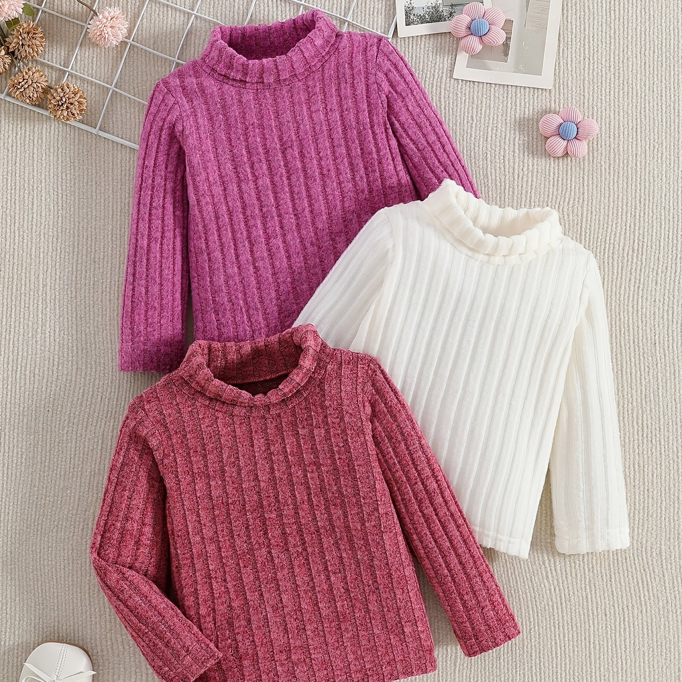 TEMU Baby Three-piece Set Long Sleeve T-shirt, Autumn/winter Baby Three-stripe Outerwear, Baby White Clothes, Red Clothes, Baby Wine Red Clothes,