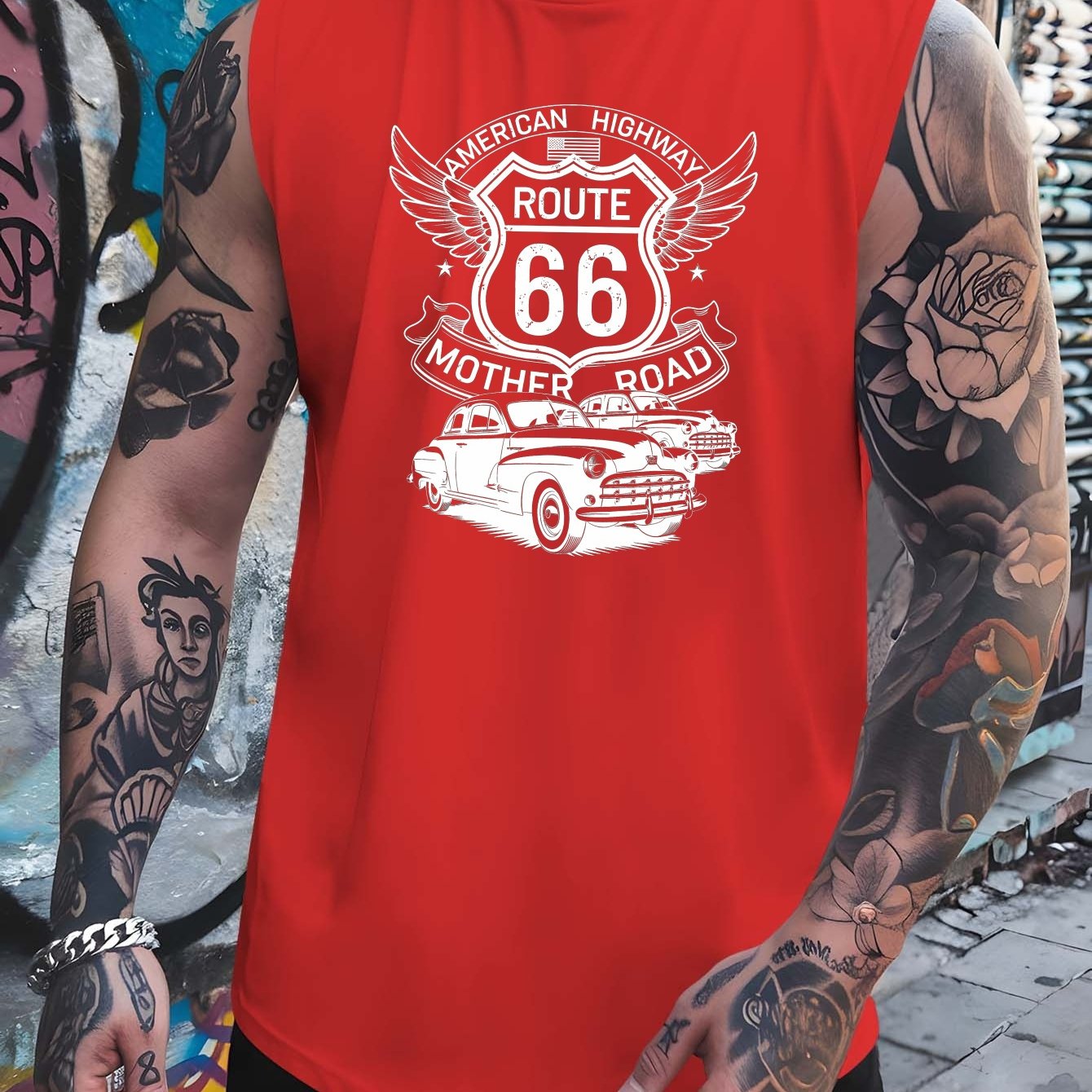 TEMU Men's Vintage Print Sleeveless Vest Breathable Quick Dry Soft Fabric Regular Fit Casual Streetwear For Summer Basketball Fitness Workout Outdoor