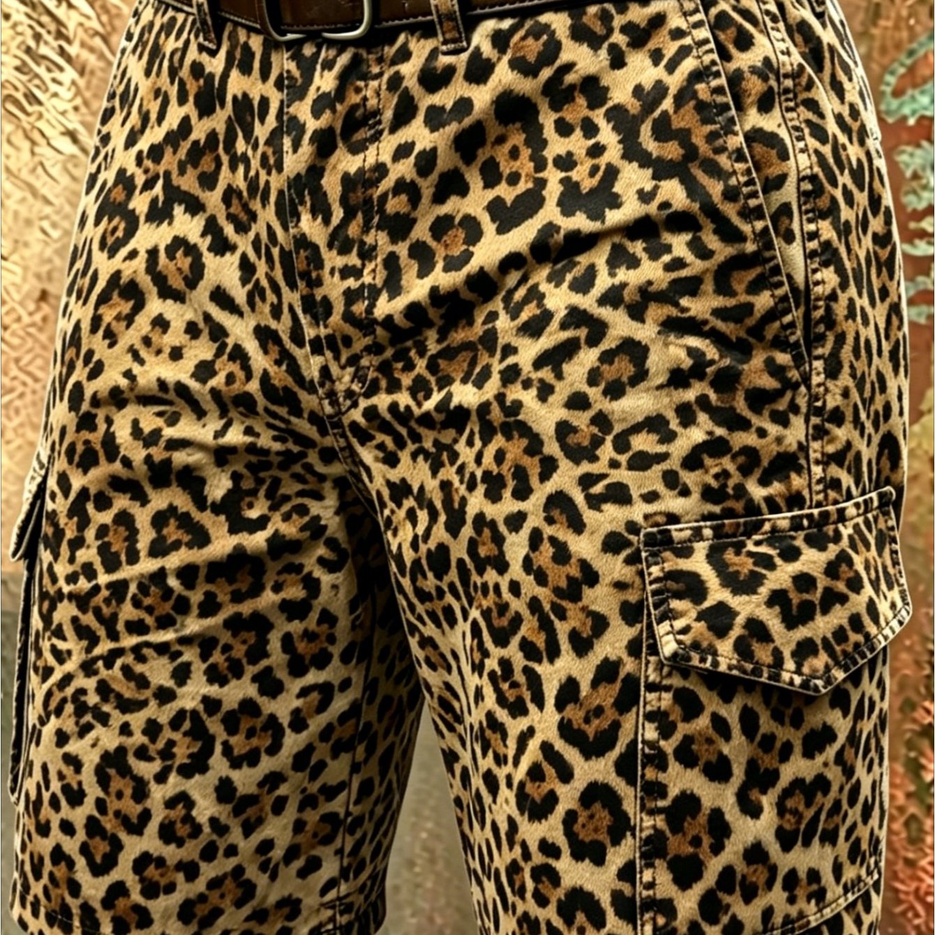 Image of 1pc Men's Vintage Leopard Print Cargo Shorts, Wild Animal Pattern, Multi-pocket Casual Work Shorts With Breathable Fabric, Ideal For Streetwear, Party Outfits And Daily Wear