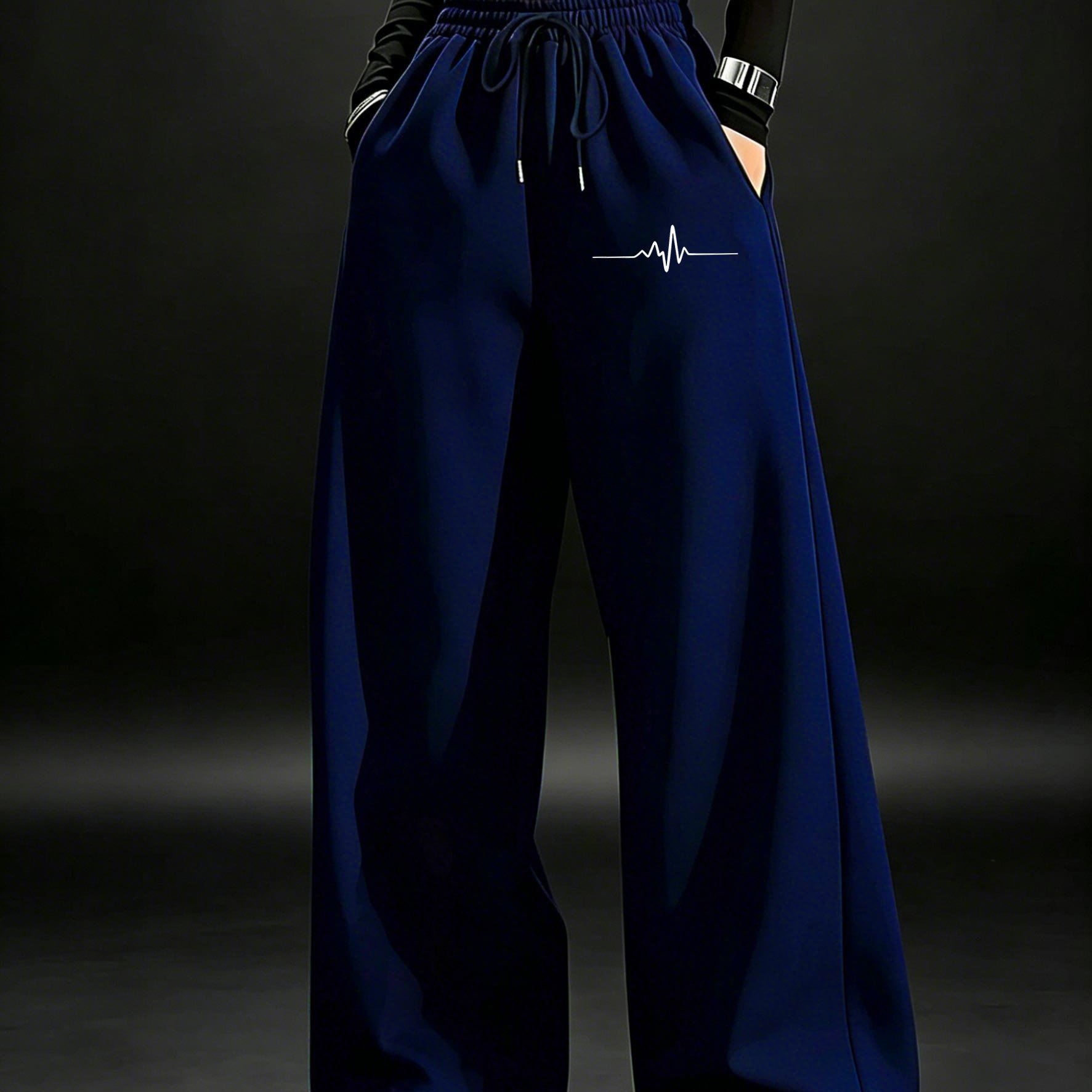 TEMU Women's High-waist Casual Versatile Stretch Waist Loose Wide-leg Casual Solid Color Sweatpants, Solid Color With Pockets Drawstring Sweatpants,