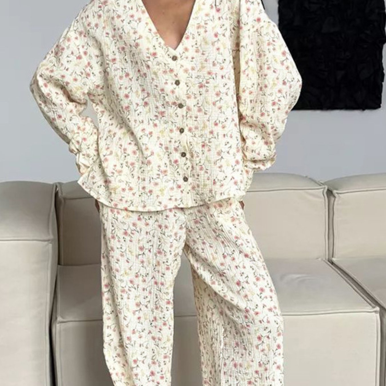 TEMU 2pcs Autumn Winter Women's Soft Fabric Elegant Printed Loungewear Set, Comfortable Relaxed For , Weightless Feel, Ideal For Work From Home And