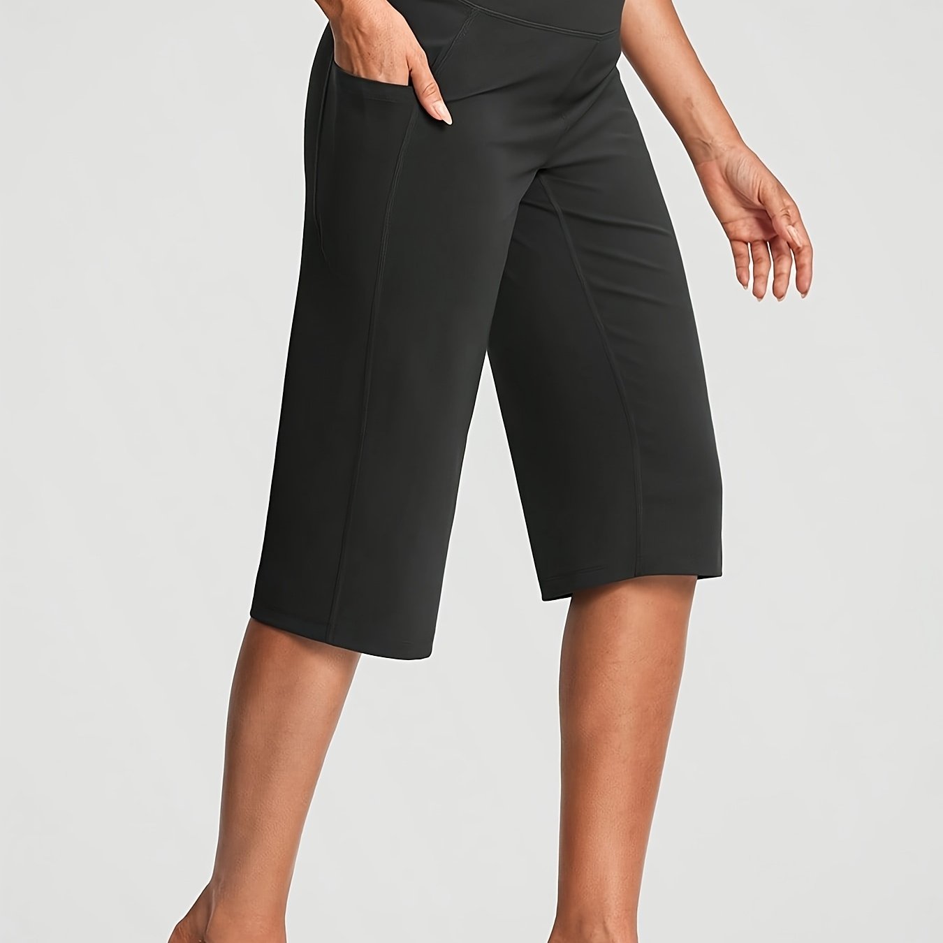 TEMU Pantalon de yoga femme printemps été 2 poches Fitness Course Décontracté Capri Taille haute Extensible Leggings athlétiques Pantalon femme