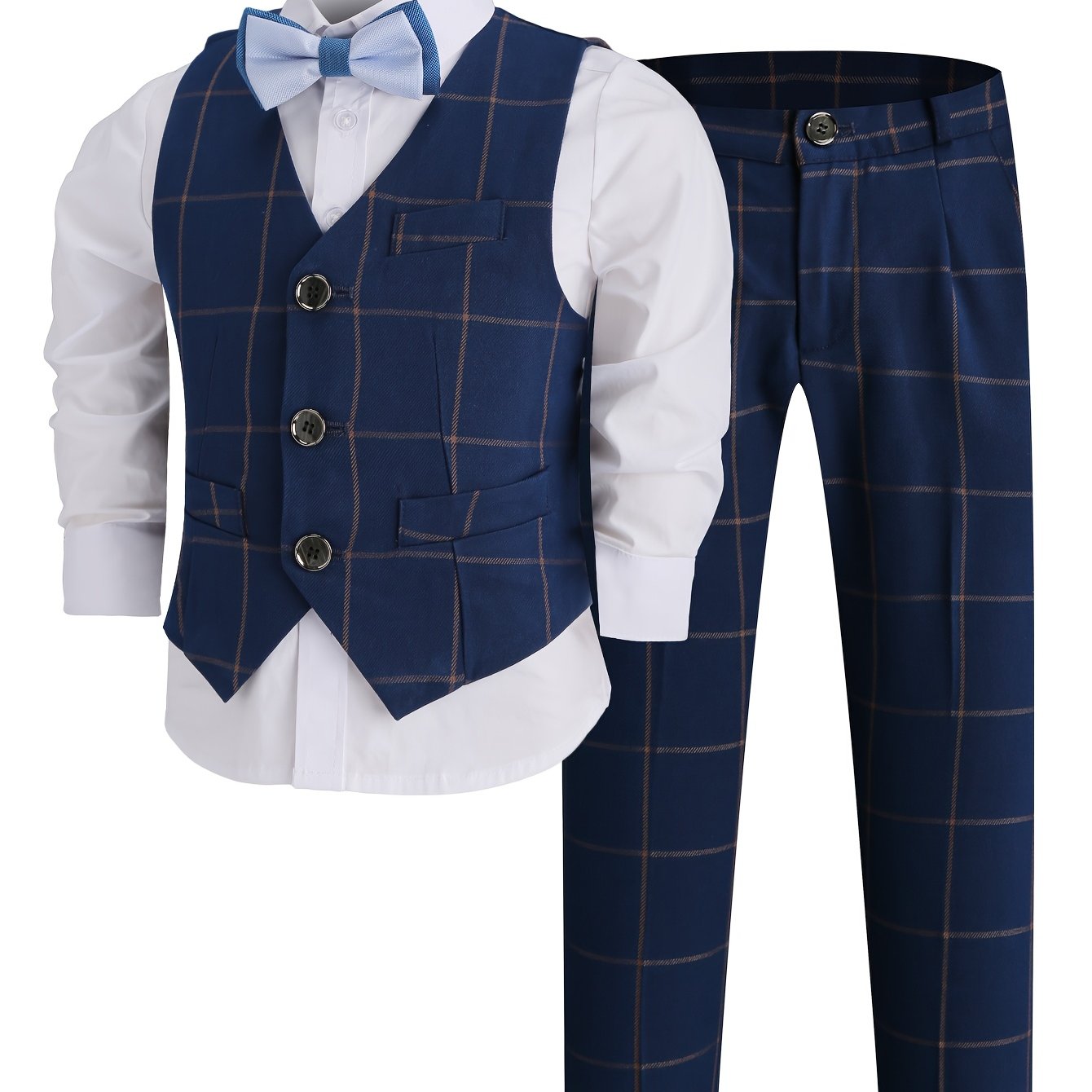 Image of Boys' Vest Long Pants Set, Boys' Violin Competition Grading Performance, Boys' Boy Birthday , Photography Banquet, Daily Outdoor Children's Clothing (vest+pants+tie), Excluding Shirts
