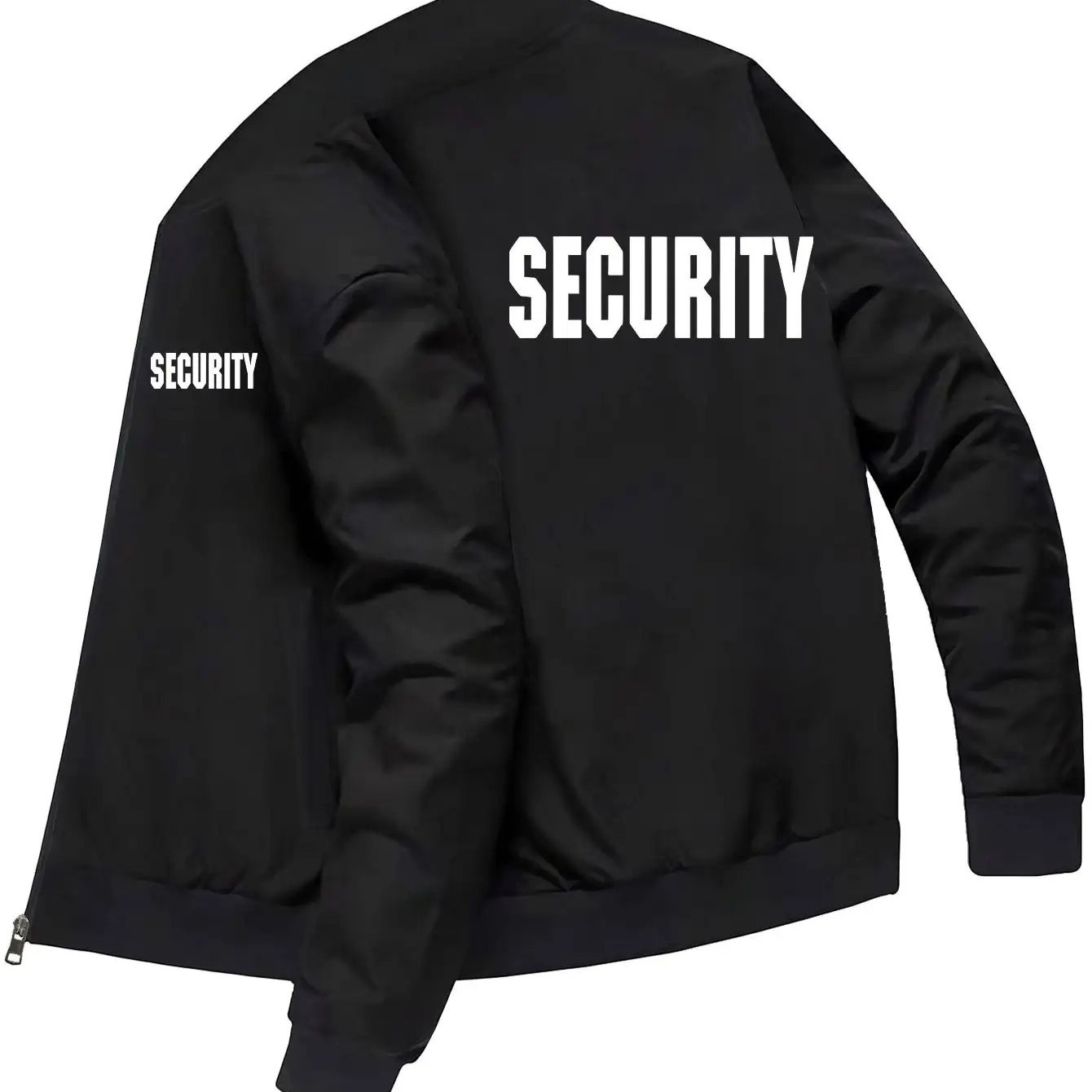 TEMU Men's Safety Jacket- Full Zipper Windproof Coat With Security Print, Navy Blue, Zipper Pockets- Suitable For Security Personnel, Construction,