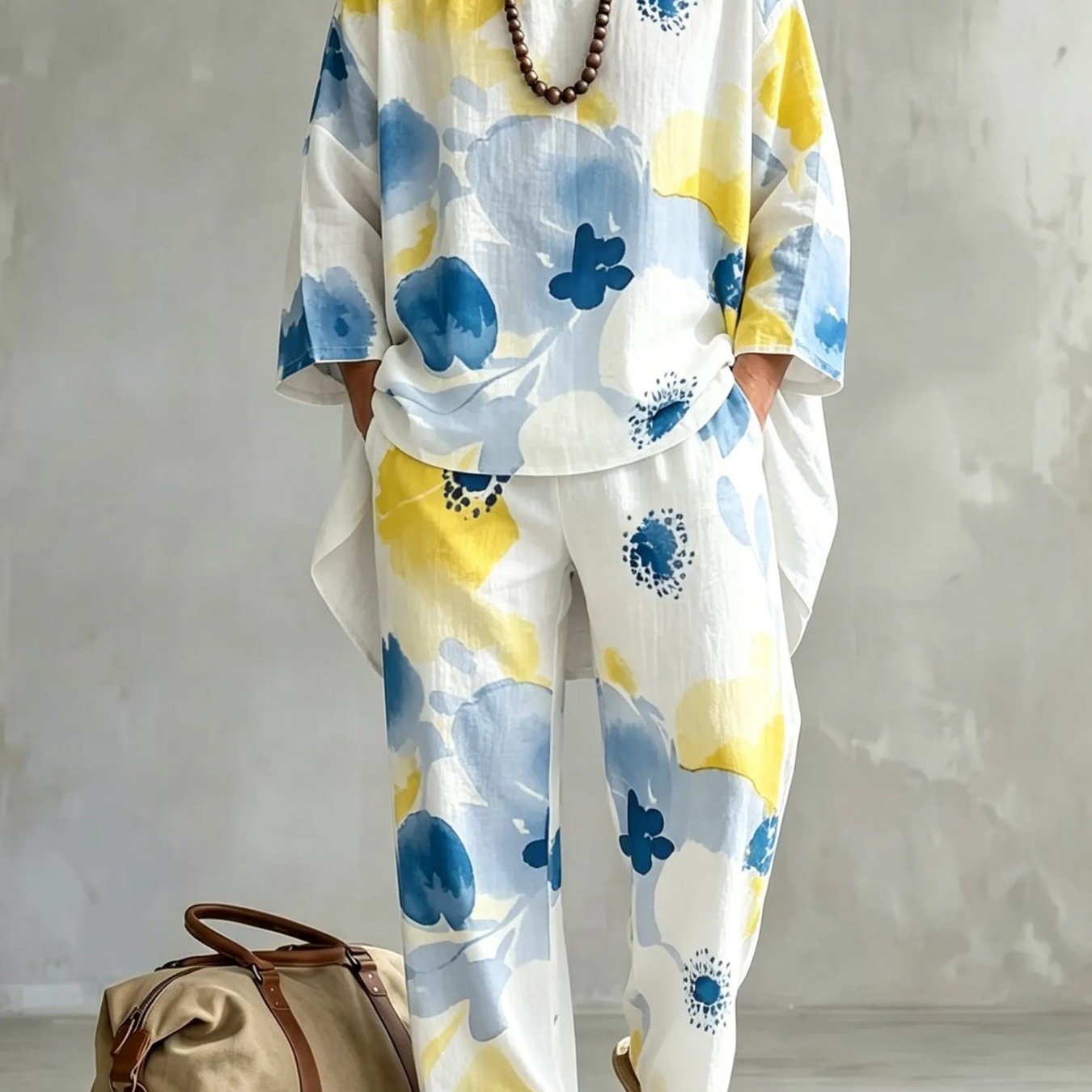Fashionable Spring And Summer 's Lazy Casual Two-piece Set, Flat Outfit, Loose-, Straight-leg Pants For Daily, Street, And Travel Wear