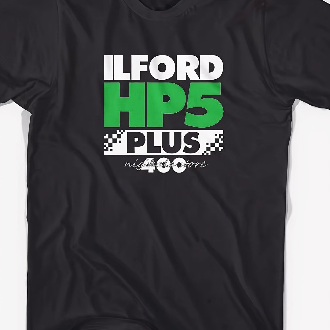 TEMU Men's Vintage Photography Graphic T-shirt Featuring The Ilford Hp5 Plus Film Logo - Black Tee With A Retro Green And , 400 Stock, Perfect For