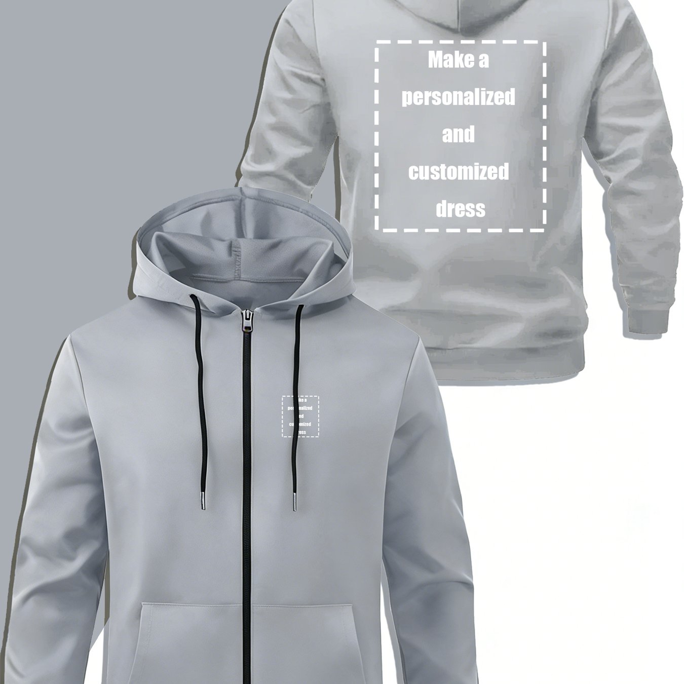 TEMU Hot Jacket [customizable] Men's Athletic Jacket - Men's Casual Hooded Zip-up Jacket - With Zipper Closure, Personalized Custom Front And Back