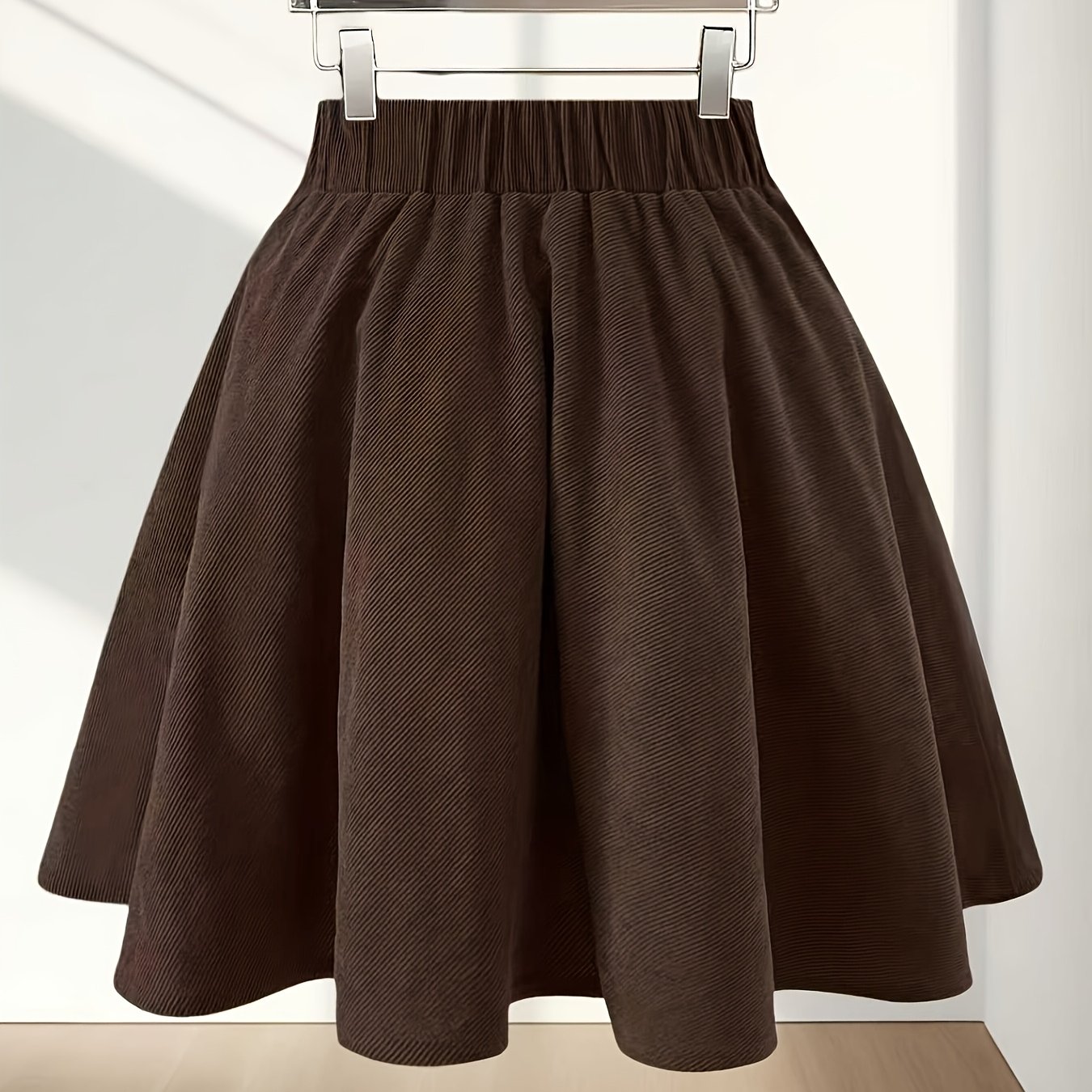 Image of Fashionable And Elegant Corduroy Christmas Party Skirt, Elastic Waist Sundress, New Style Underskirt, A-line Skirt, Valentine's Day Gift, Loose Flared Skirt, Flared Hem Skirt, Elegant Mini Skirt