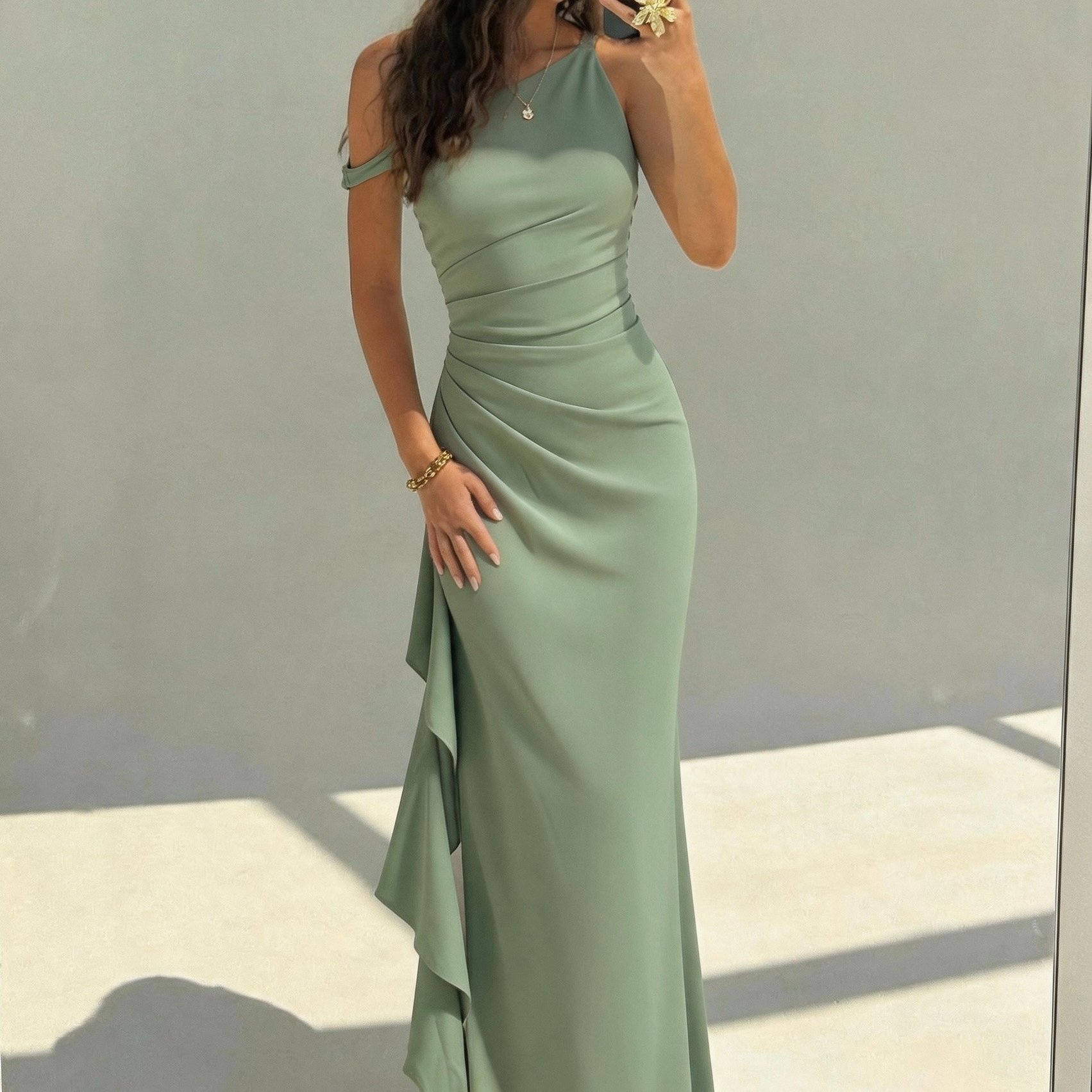 TEMU Women's Elegant Off-shoulder Bridesmaid Dress With Twist Knot Strapless High Slit & Wrap - Machine Washable Wedding Party Dress Suitable For