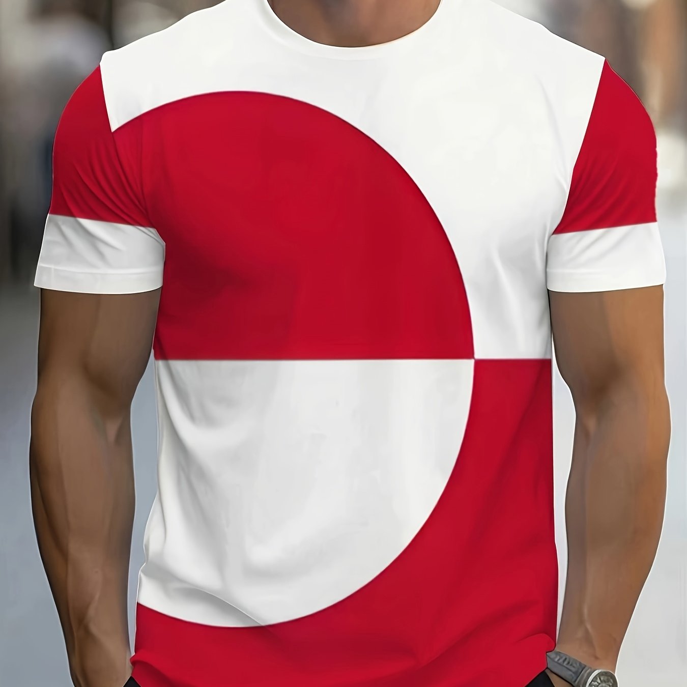 TEMU Men's Greenland Flag T-shirt - Full-print 3d Embossed Danish-nordic , Casual Crew Neck Short Sleeve, Suitable For Greenland Cultural Pride And