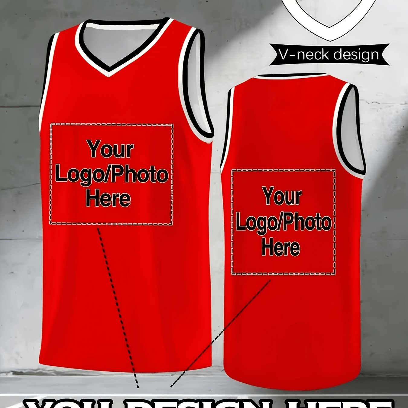 TEMU V-neck Basketball Jersey With Personalized Logos/name/number - Suitable For Team Sports, Practice, Casual Wear - Machine Washable Jersey For