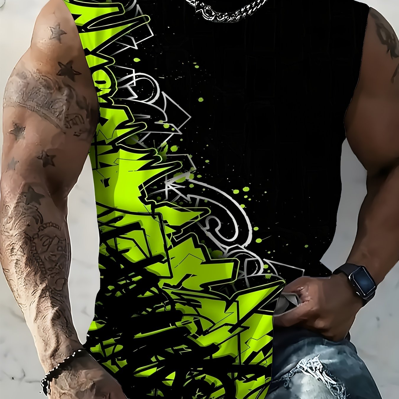 TEMU Men's Vest With 3d Printed High-end Daily Wear Patterns, , Ideal For Summer Outdoor Leisure Sports And Seaside Vacations