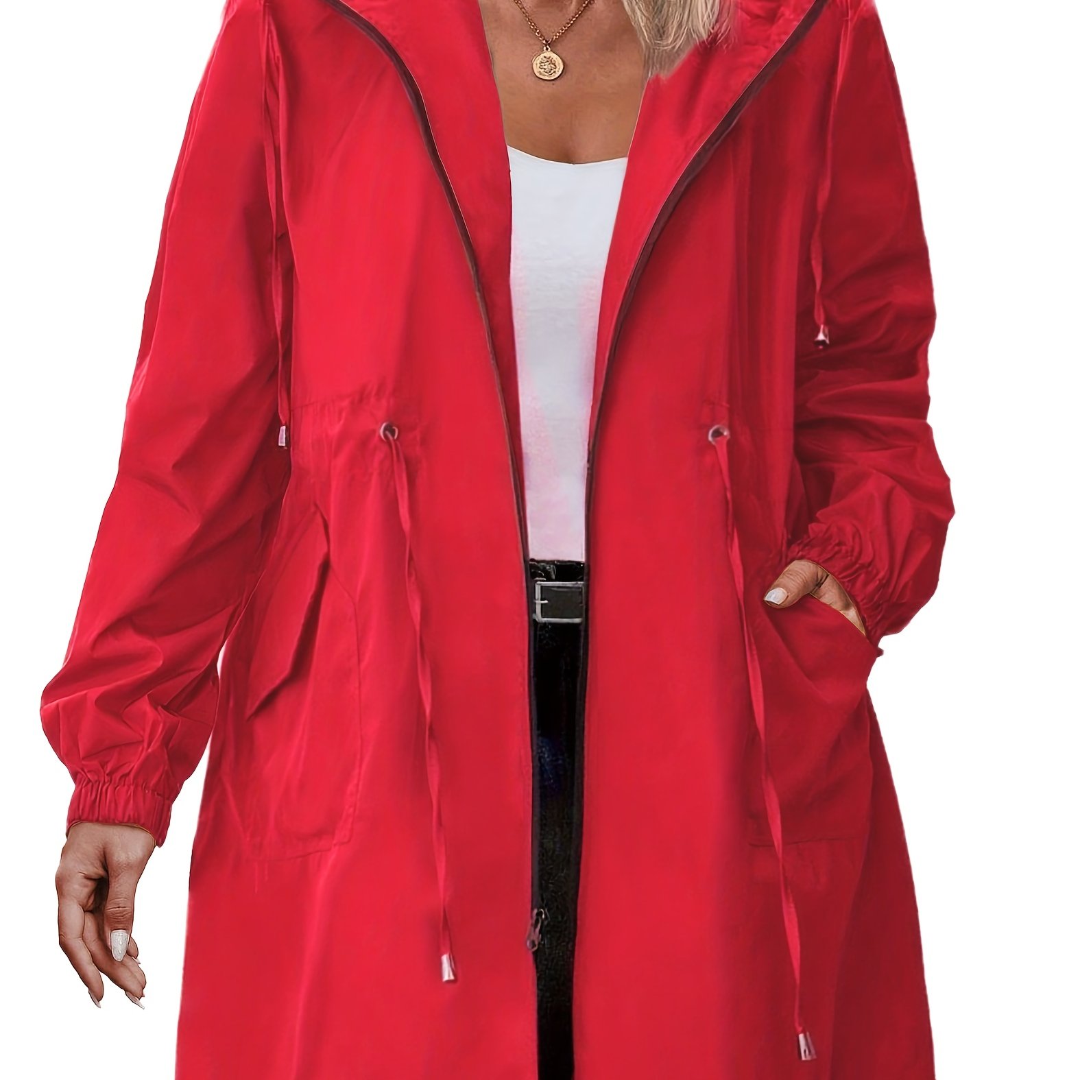 TEMU Talla grande, chaqueta con capucha y cintura ajustada para mujer