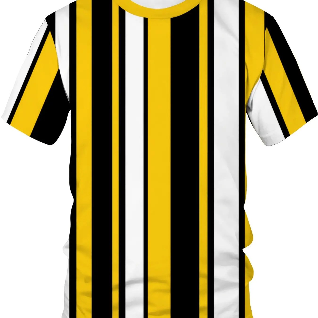 TEMU Men's Black White Yellow Striped Contrast Color Round Neck Short Sleeve, Striped Knitted Short Sleeve, /yellow- Suitable For Outdoor Wear