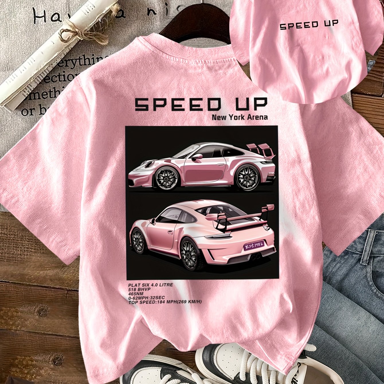 E-shop T-Shirt mit Grafikdruck, Kurzarm-Rundhals-Freizeitoberteil für Sommer und Frühling, Damenbekleidung