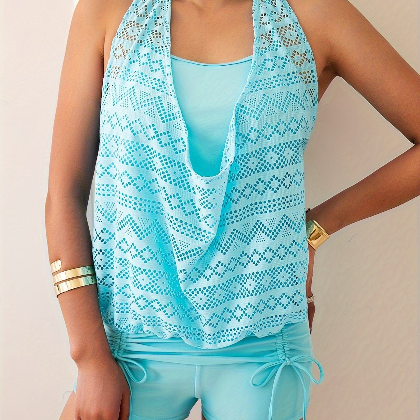Image of Halter Neck Mesh Backless Women's Swimsuit