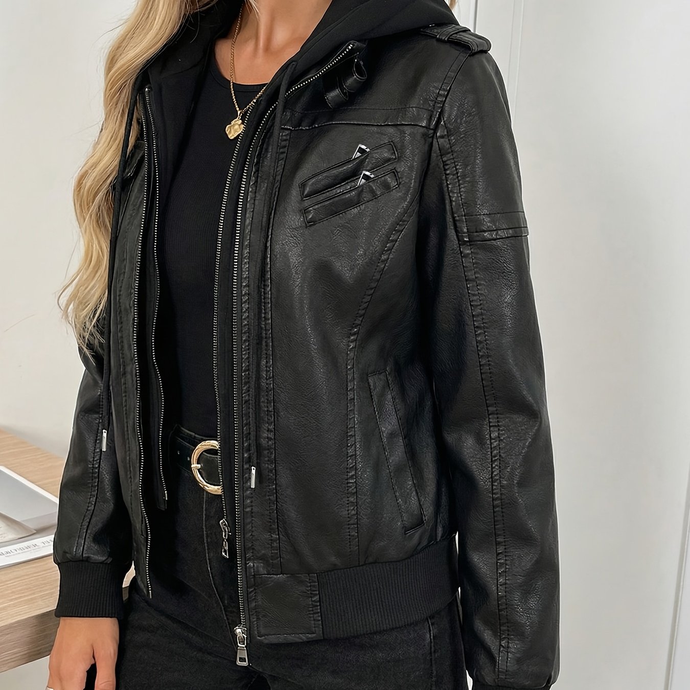 2026 Autumn/winter Early Spring Hooded New Women's Vintage Pu Jacket, Motorcycle Coat